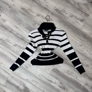 Super soft viscose blend sweater striped and button down collar